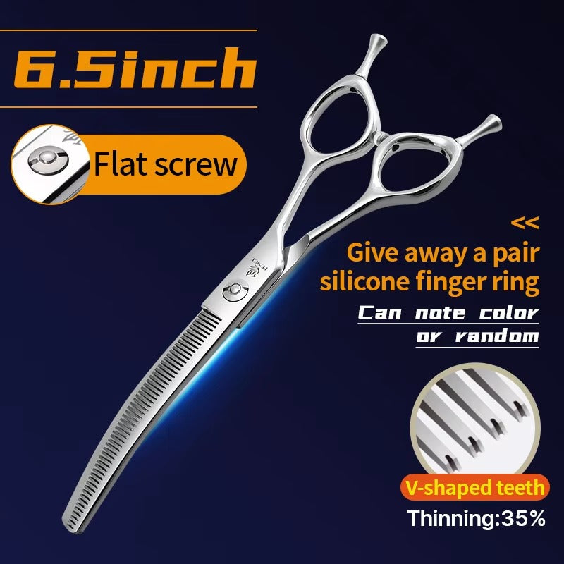 Fenice 7.0_7.5 inch Professional Dog Grooming Shears Curved Thinning Scissors for Dog Face Body Cutiing JP 440C High Quality