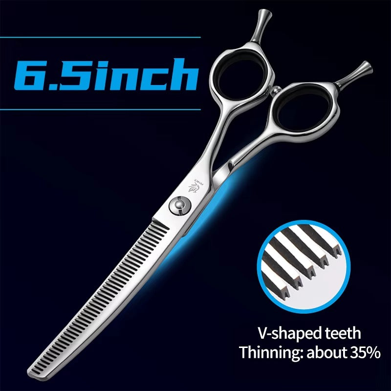 Fenice 7.0_7.5 inch Professional Dog Grooming Shears Curved Thinning Scissors for Dog Face Body Cutiing JP 440C High Quality