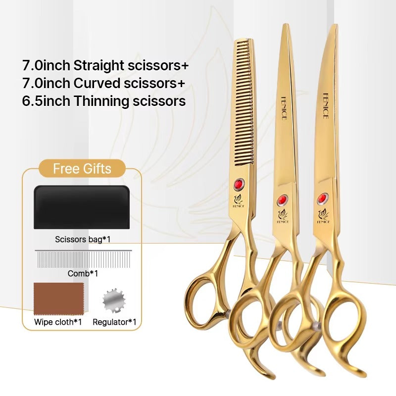 Fenice New design colorful 7.0 inch pet grooming scissors set straight thinning curved scissors