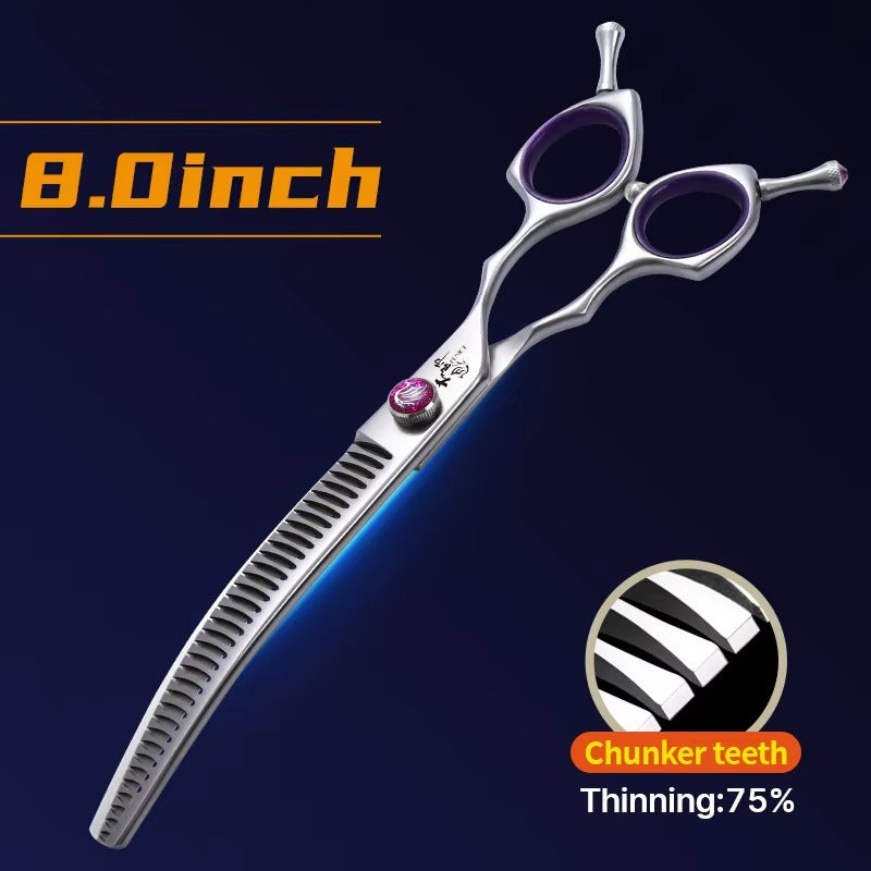 Fenice 7.0_7.5 inch Professional Dog Grooming Shears Curved Thinning Scissors for Dog Face Body Cutiing JP 440C High Quality