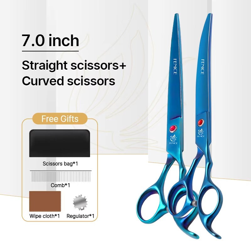 Fenice New design colorful 7.0 inch pet grooming scissors set straight thinning curved scissors