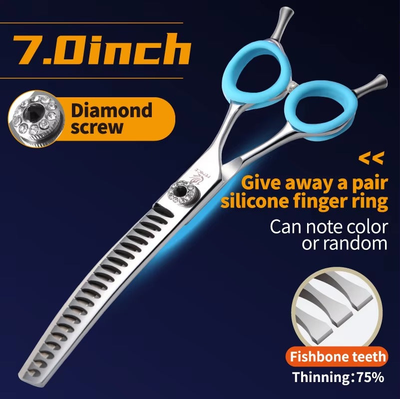 Fenice 7.0_7.5 inch Professional Dog Grooming Shears Curved Thinning Scissors for Dog Face Body Cutiing JP 440C High Quality