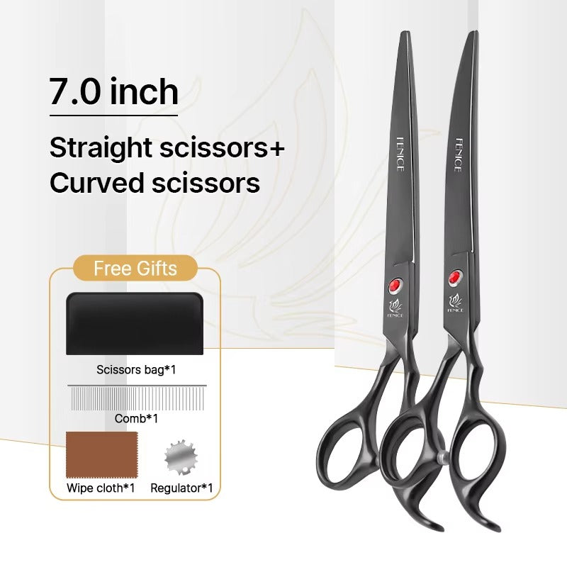 Fenice New design colorful 7.0 inch pet grooming scissors set straight thinning curved scissors