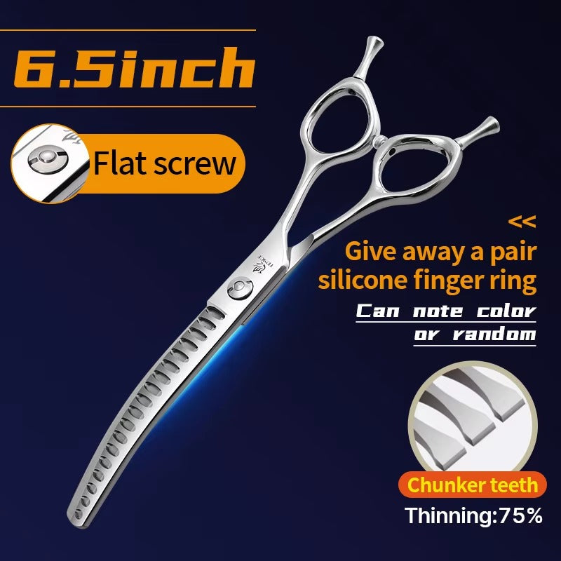 Fenice 7.0_7.5 inch Professional Dog Grooming Shears Curved Thinning Scissors for Dog Face Body Cutiing JP 440C High Quality