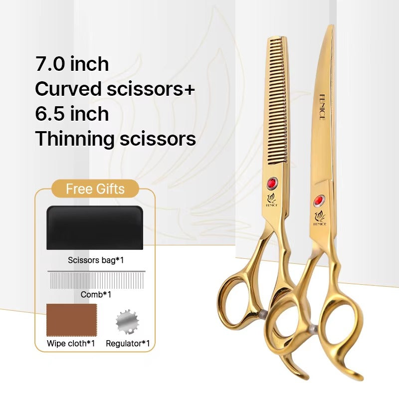 Fenice New design colorful 7.0 inch pet grooming scissors set straight thinning curved scissors