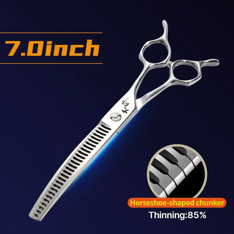 Fenice 7.0_7.5 inch Professional Dog Grooming Shears Curved Thinning Scissors for Dog Face Body Cutiing JP 440C High Quality