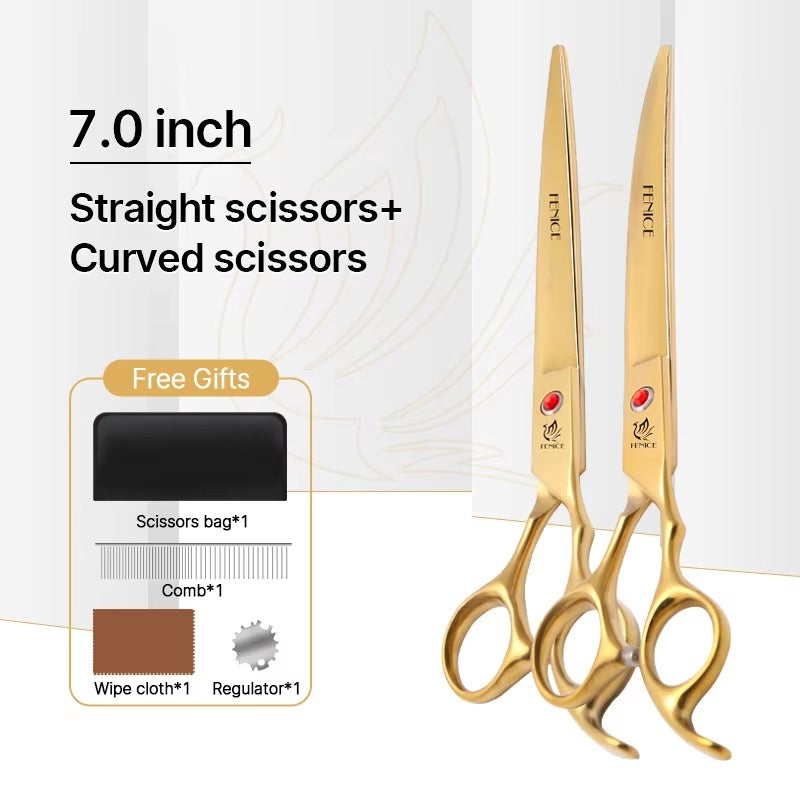 Fenice New design colorful 7.0 inch pet grooming scissors set straight thinning curved scissors