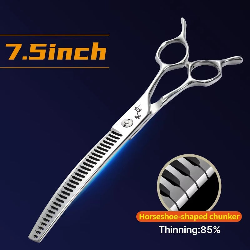 Fenice 7.0_7.5 inch Professional Dog Grooming Shears Curved Thinning Scissors for Dog Face Body Cutiing JP 440C High Quality