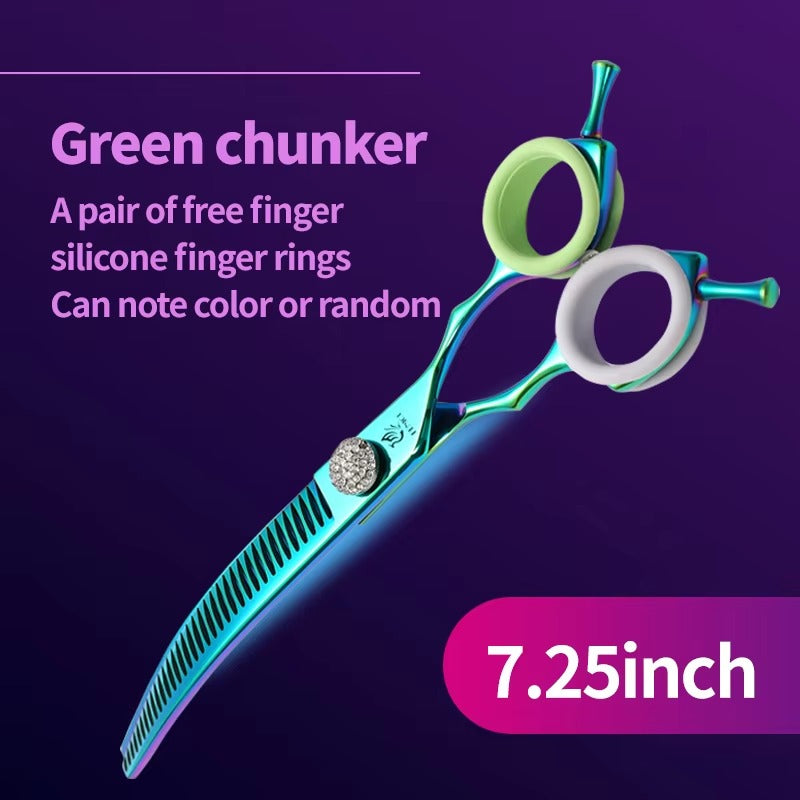 Fenice Professional JP440c Hochwertige Hunde-Pflegeschere, gebogene Effilierschere
