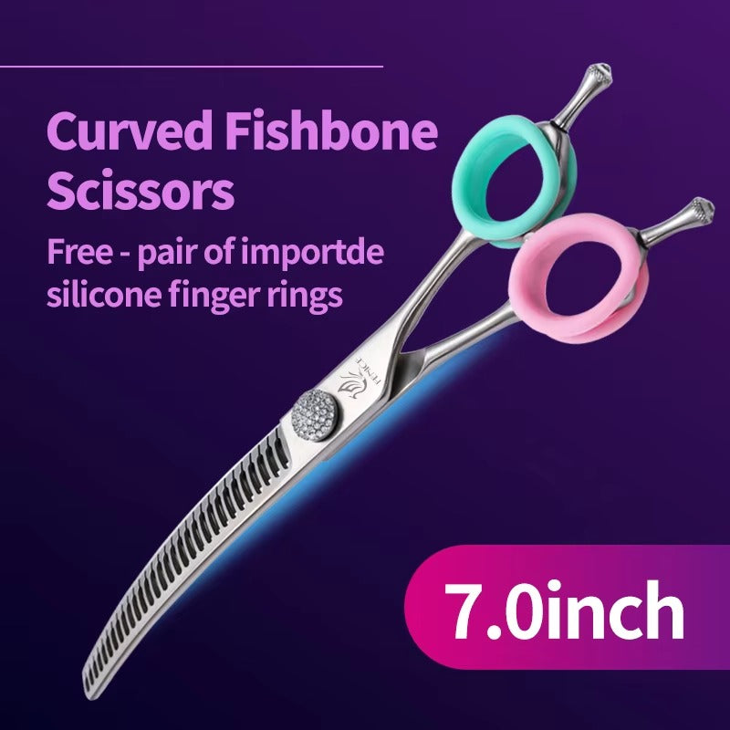 Fenice Professional JP440c Hochwertige Hunde-Pflegeschere, gebogene Effilierschere