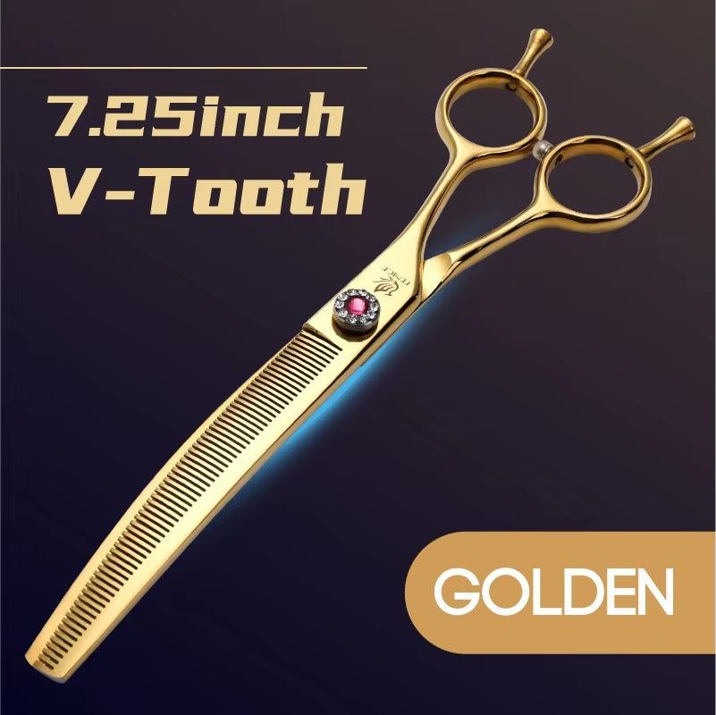 Fenice Professional JP440c Hochwertige Hunde-Pflegeschere, gebogene Effilierschere