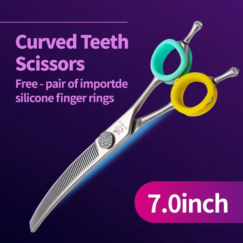 Fenice Professional JP440c Hochwertige Hunde-Pflegeschere, gebogene Effilierschere